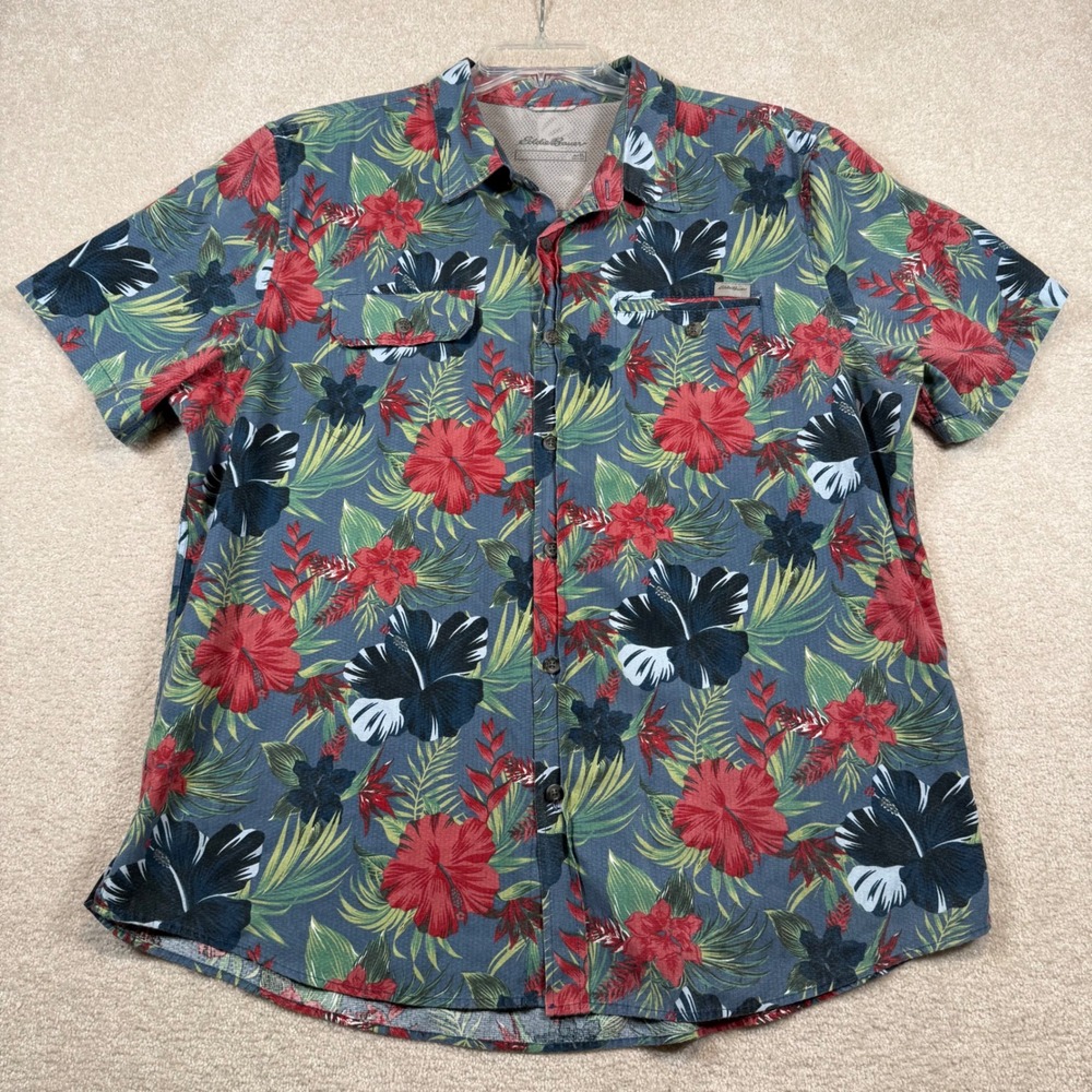 Eddie Bauer Men's XL Button Up Shirt Short Sleeve Hawaiian Floral Tropical - Picture 3 of 7